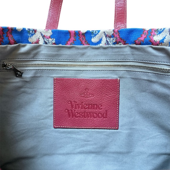 Vivienne Westwood Squiggle Flower Print Canvas Small Tote Bag - Picture 2 of 11